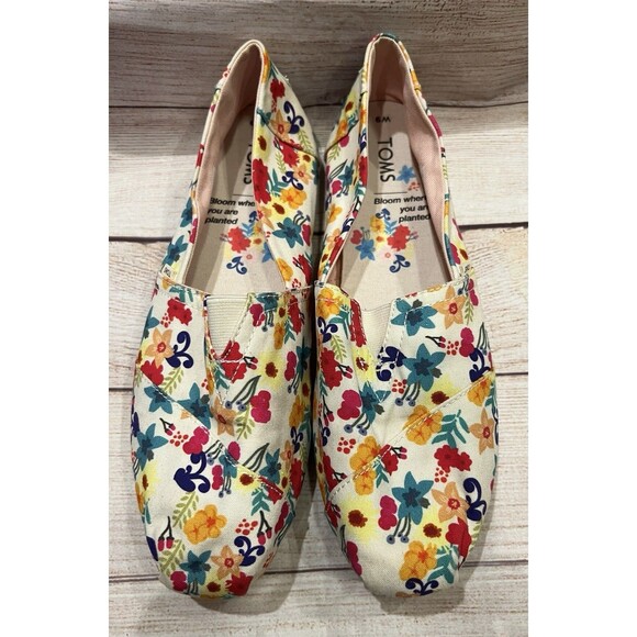 TOMS womens Alpargata loafers shoes, Natural Slip On Size 9 Floral Design - Picture 3 of 7